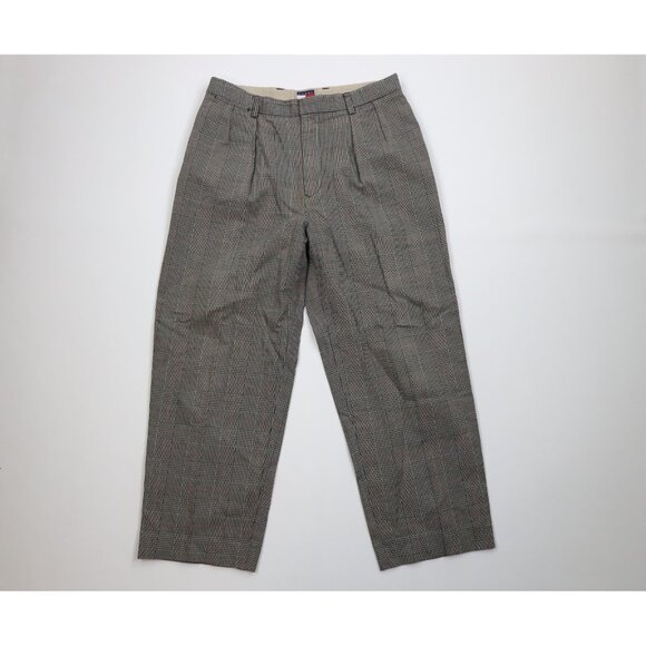 Vtg 90s Tommy Hilfiger Mens 34x29 Pleated Wide Leg Chino Pants Houndstooth Plaid - Picture 1 of 15